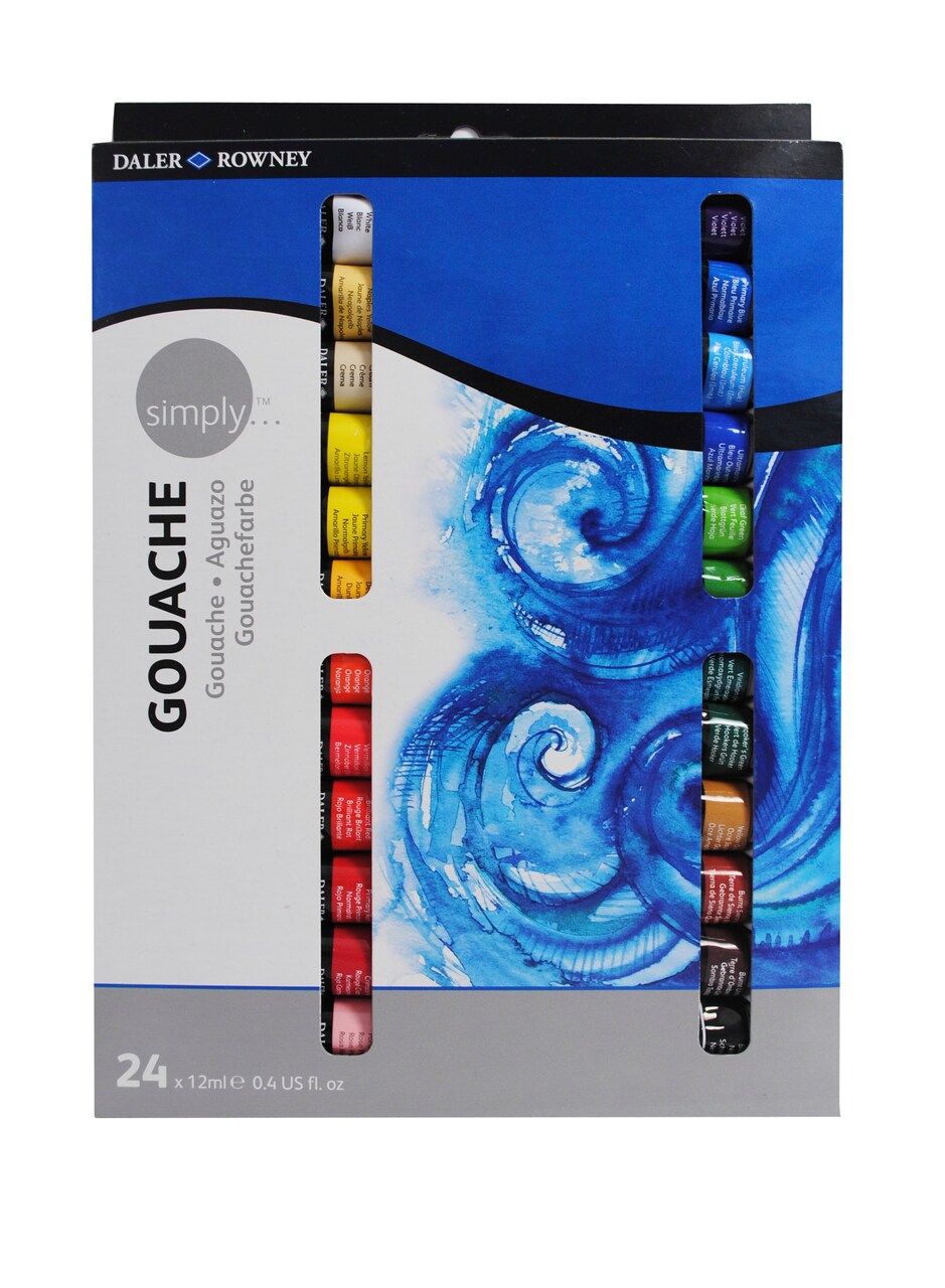 Daler-Rowney Simply Gouache, 12ml, Assorted Colors, Set of 24